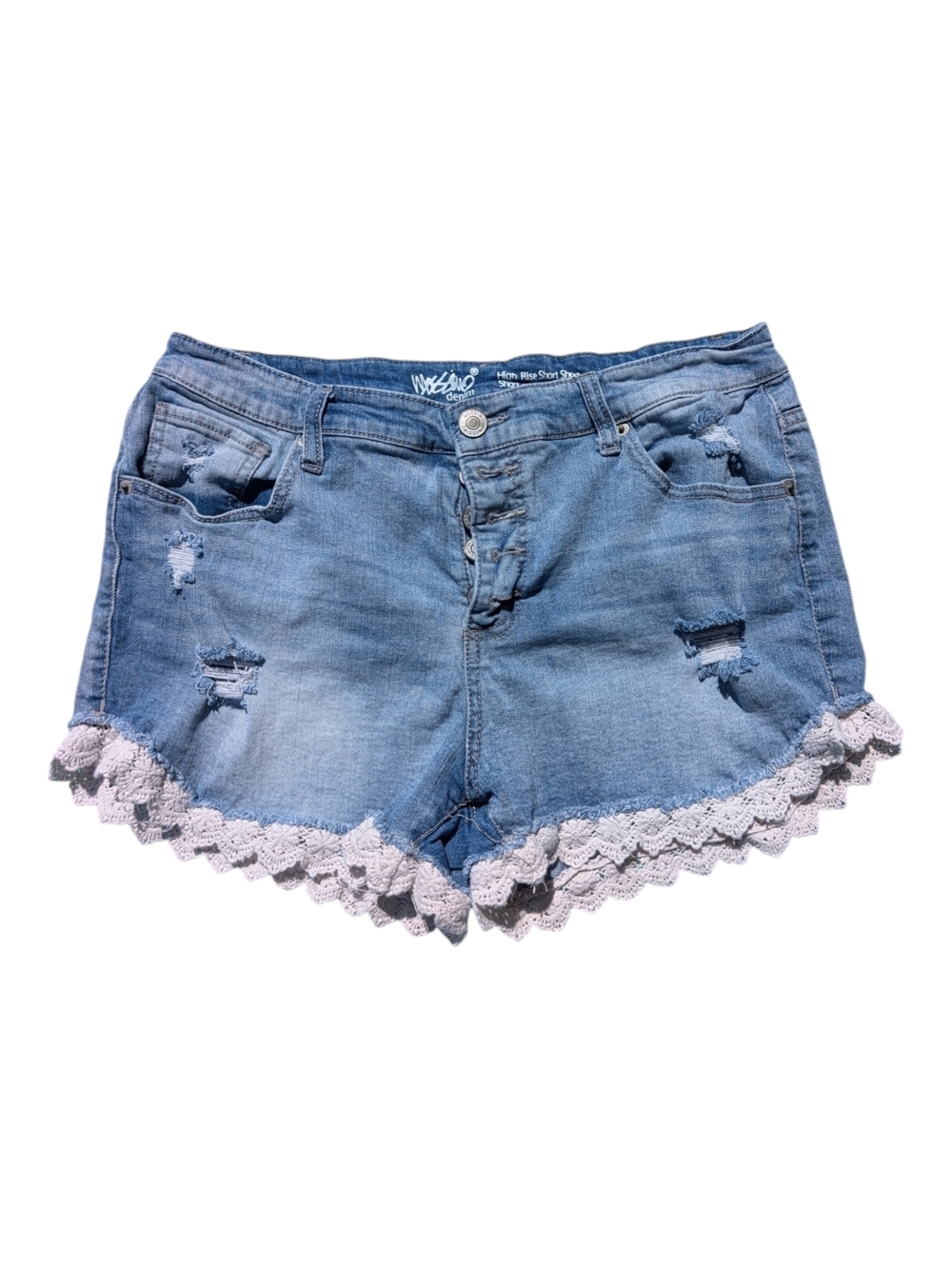 Mossimo Supply Co. Light Blue Distressed Denim Shorts with Cream Crochet Trim